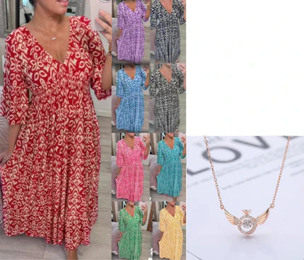 Kleid im Bohemian-Stil mit V-Ausschnitt