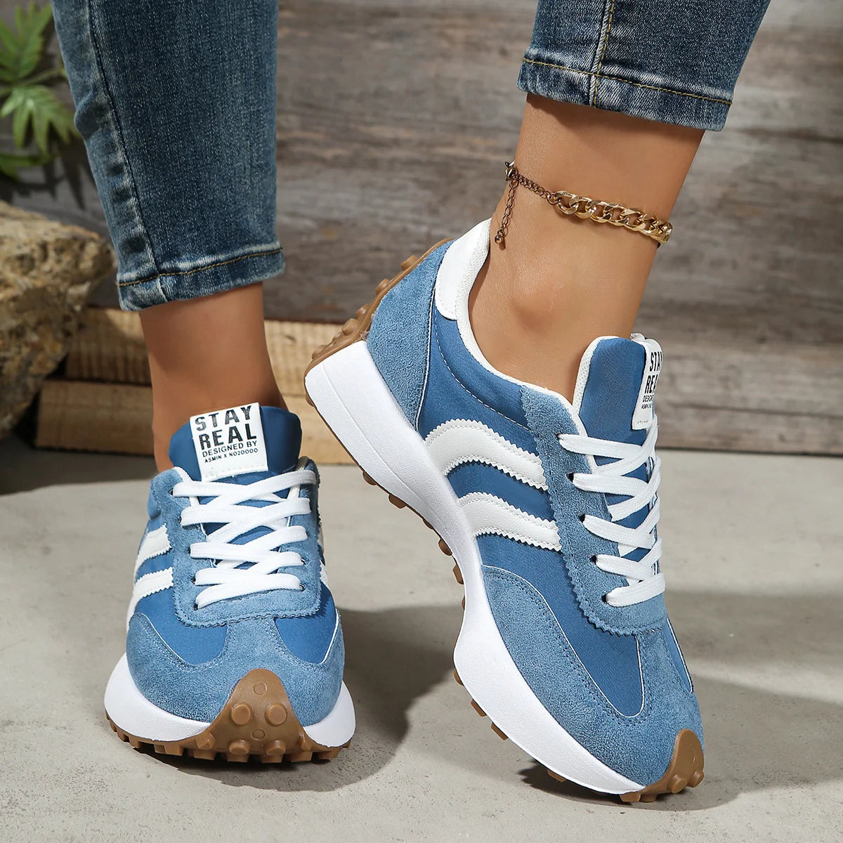 Bleib Echt Retro Plattform Sneakers – Bequeme Wildleder Chunky Sohle Casual Schuhe (Mehrere Farben)