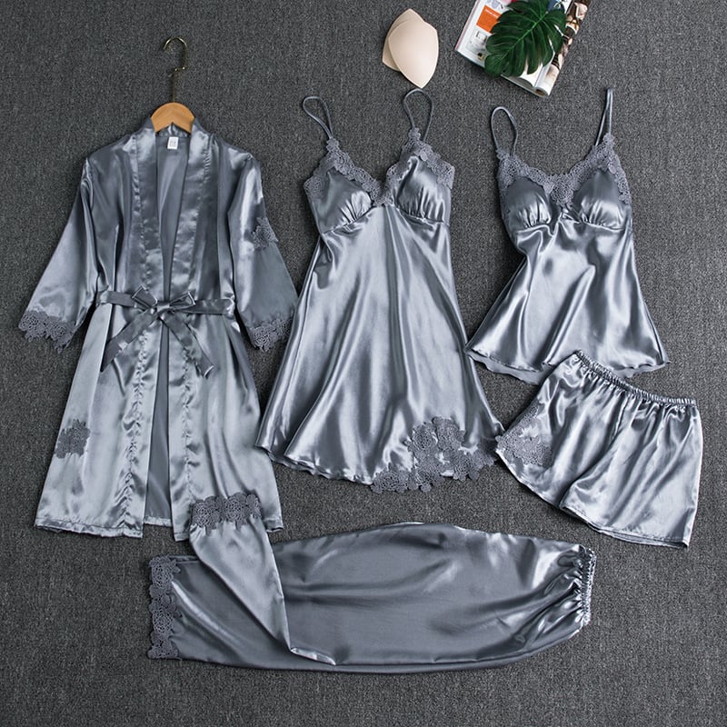 Eis-Seide Deluxe: 5-teiliges Sexy Nachthemd Set
