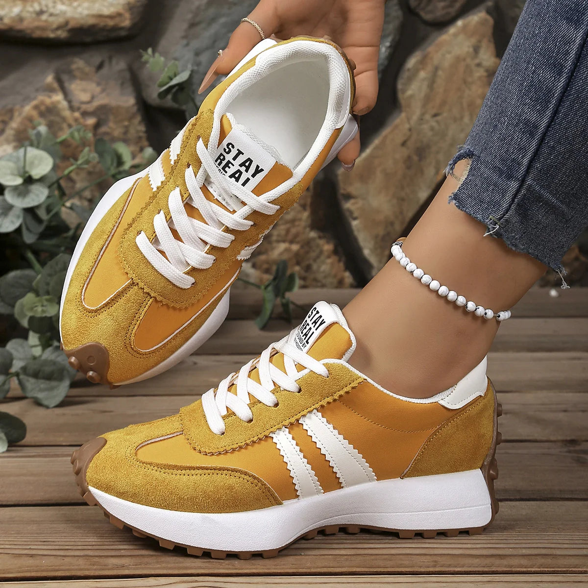 Bleib Echt Retro Plattform Sneakers – Bequeme Wildleder Chunky Sohle Casual Schuhe (Mehrere Farben)