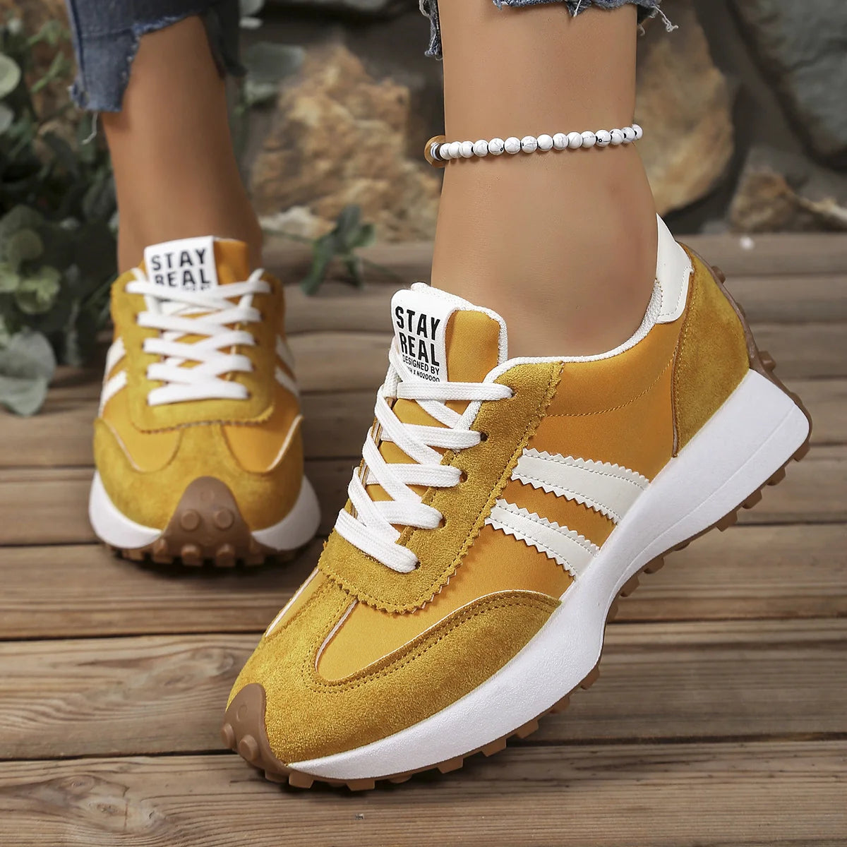 Bleib Echt Retro Plattform Sneakers – Bequeme Wildleder Chunky Sohle Casual Schuhe (Mehrere Farben)
