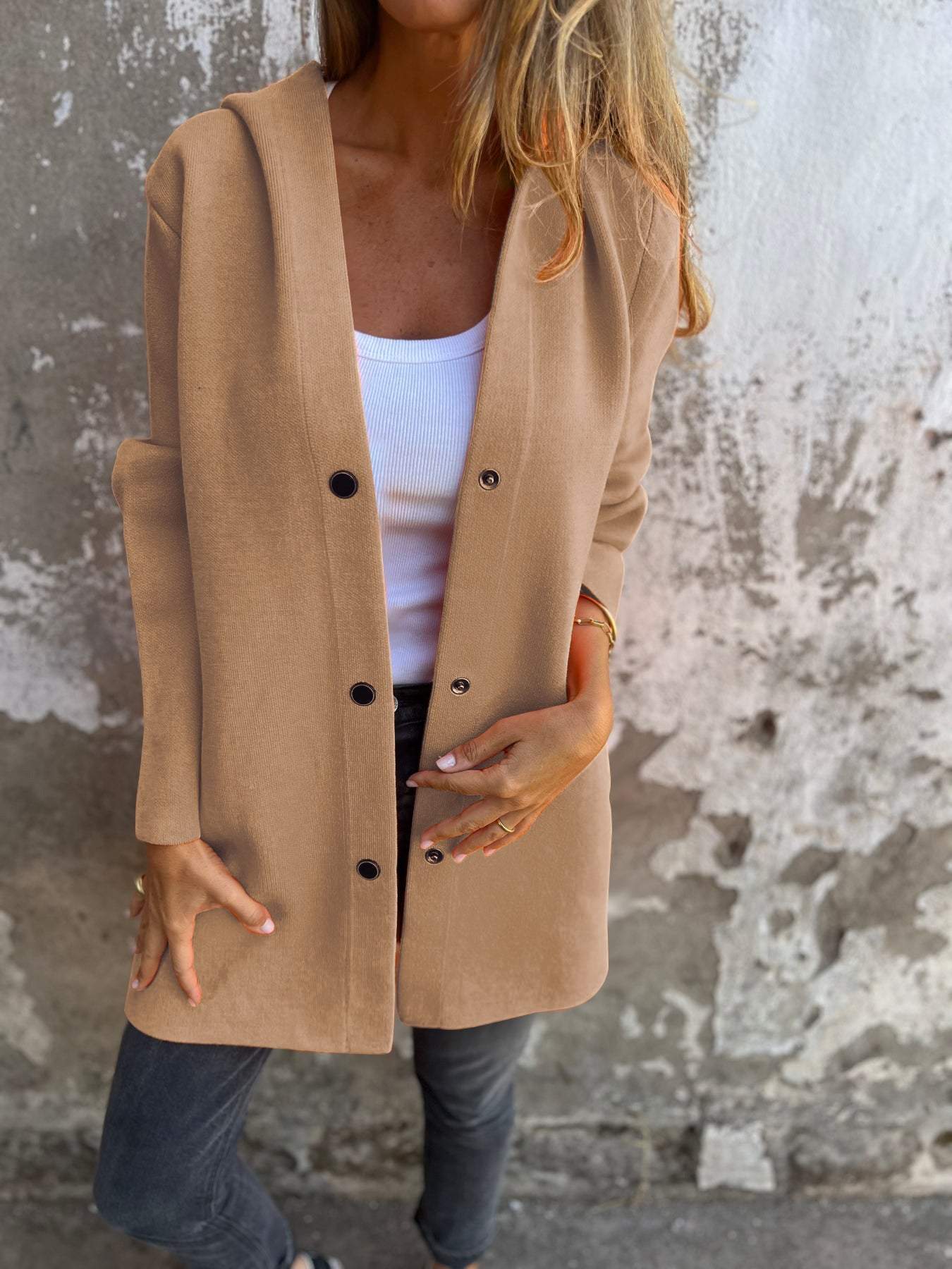 Casual Einreiher Jacke mit Kapuze