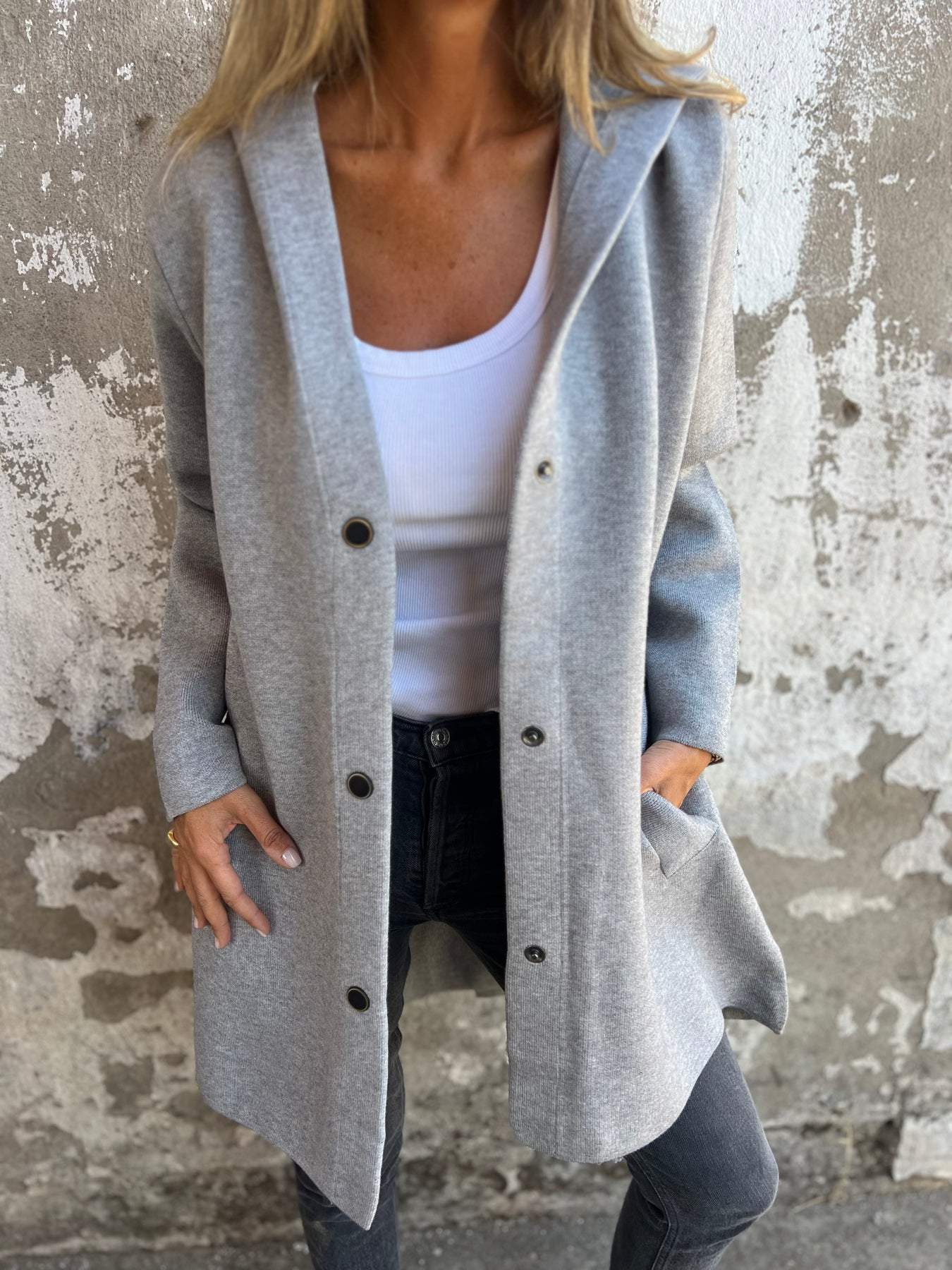 Casual Einreiher Jacke mit Kapuze