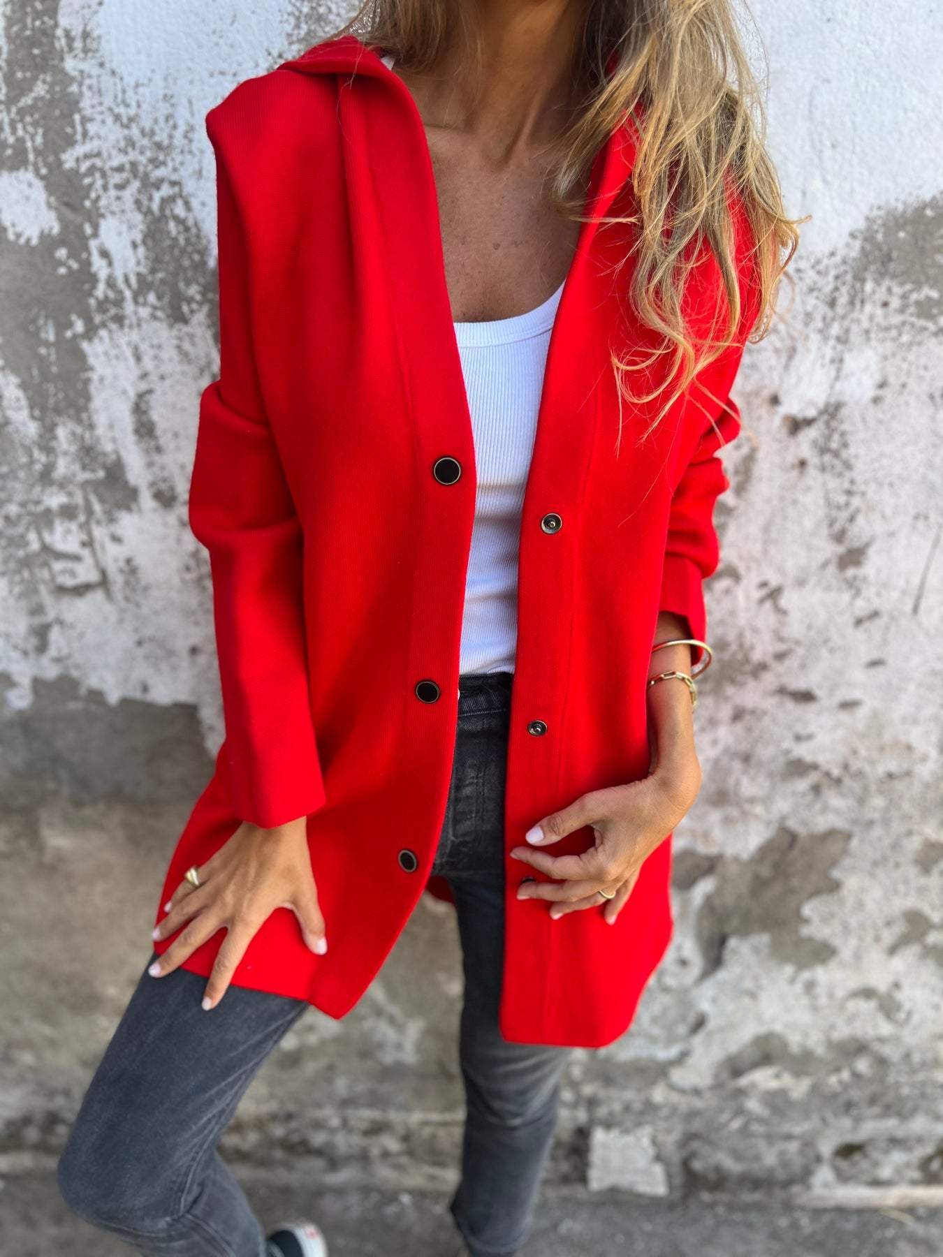 Casual Einreiher Jacke mit Kapuze
