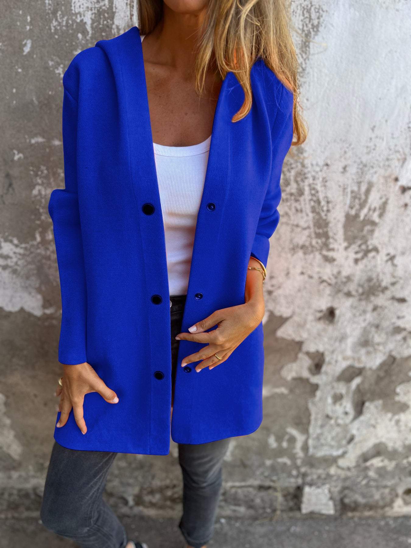 Casual Einreiher Jacke mit Kapuze