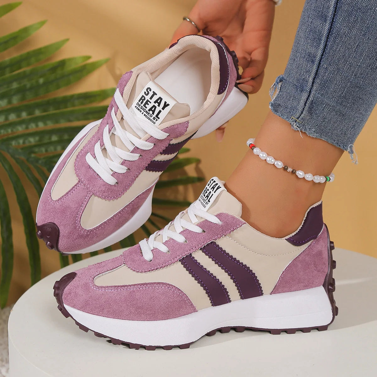 Bleib Echt Retro Plattform Sneakers – Bequeme Wildleder Chunky Sohle Casual Schuhe (Mehrere Farben)