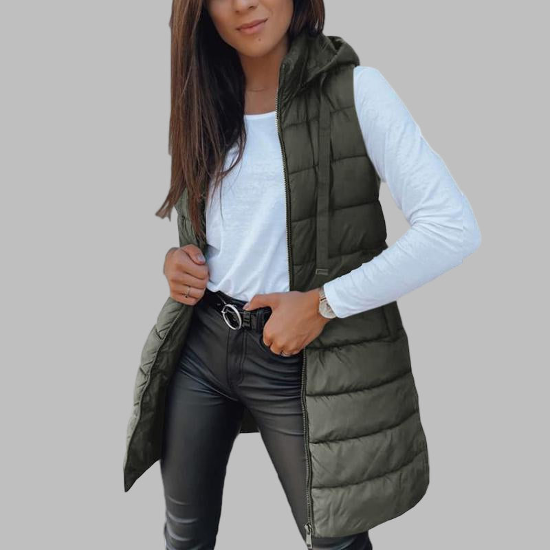 RAIN™ - Lässige ärmellose Kapuzenlange Pufferweste