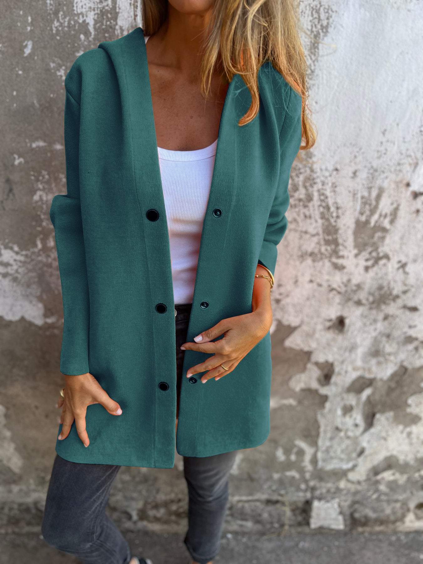 Casual Einreiher Jacke mit Kapuze