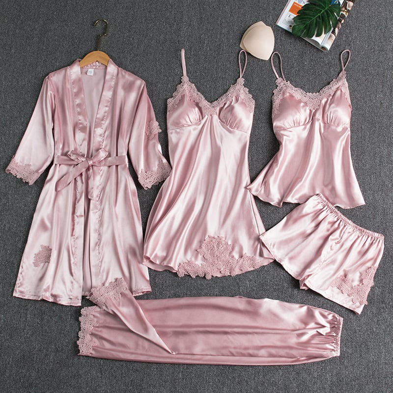 Eis-Seide Deluxe: 5-teiliges Sexy Nachthemd Set