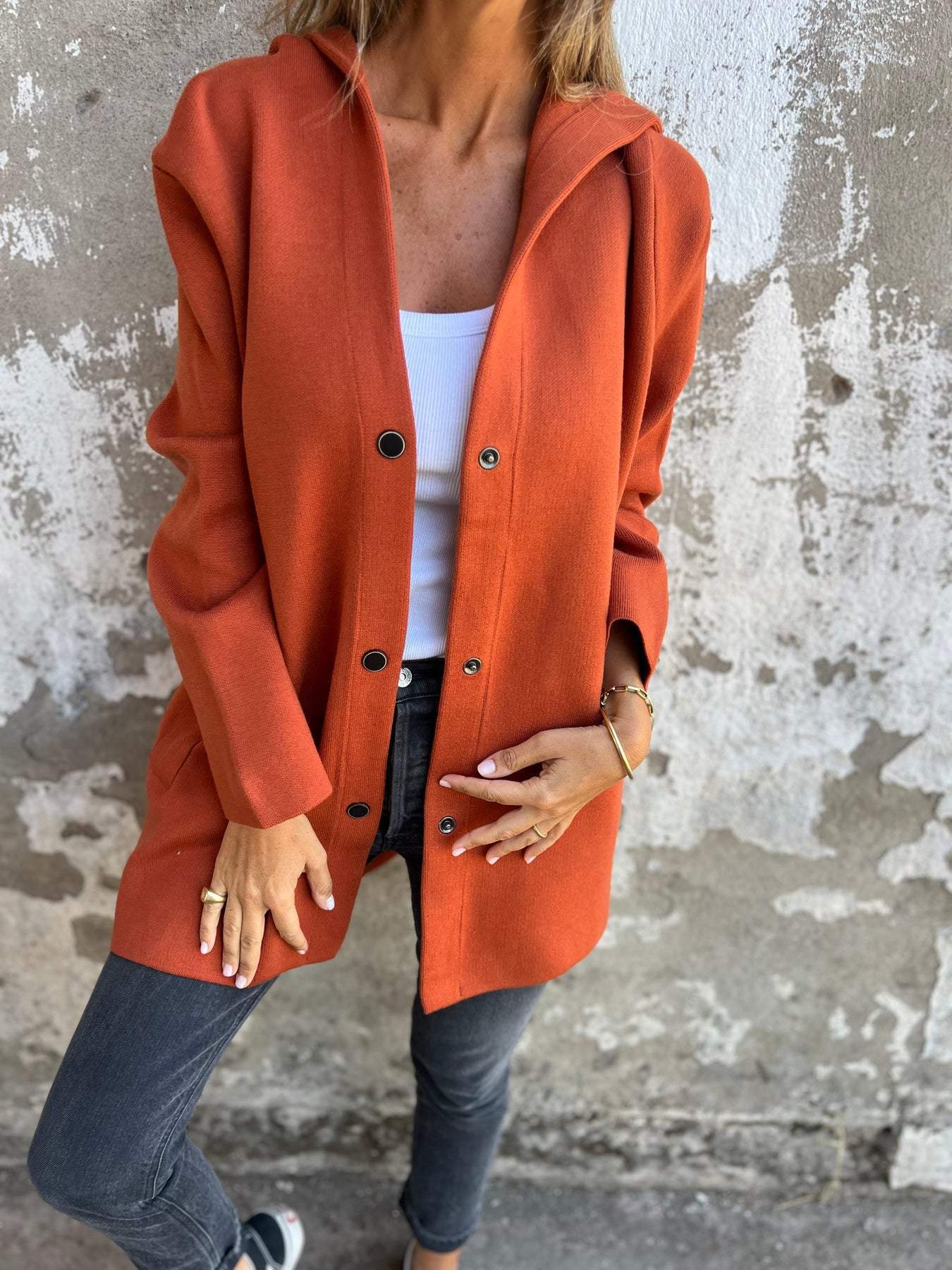 Casual Einreiher Jacke mit Kapuze