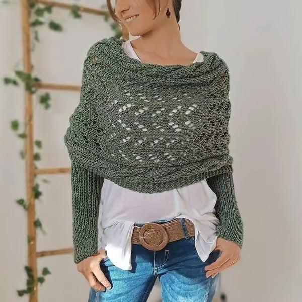 🧶Gestrickter Zopfmuster-Umhang, Bolero für Damen