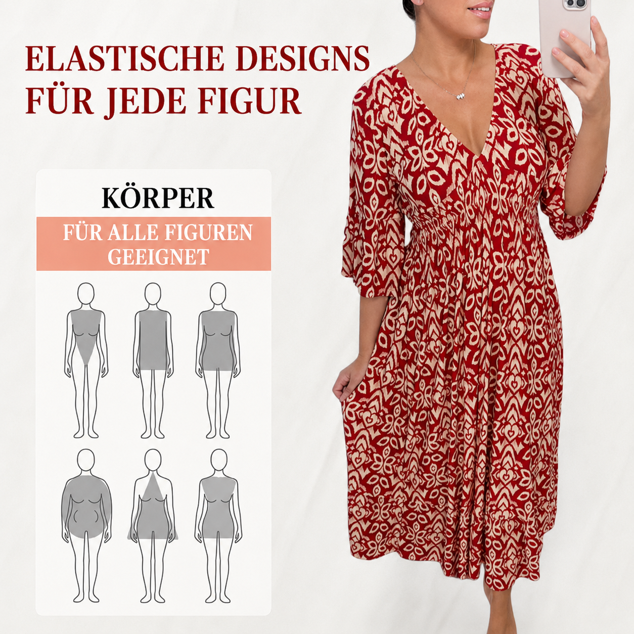 Kleid im Bohemian-Stil mit V-Ausschnitt