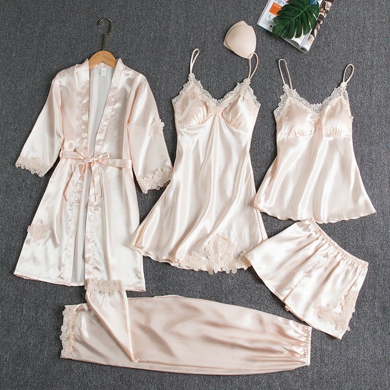 Eis-Seide Deluxe: 5-teiliges Sexy Nachthemd Set