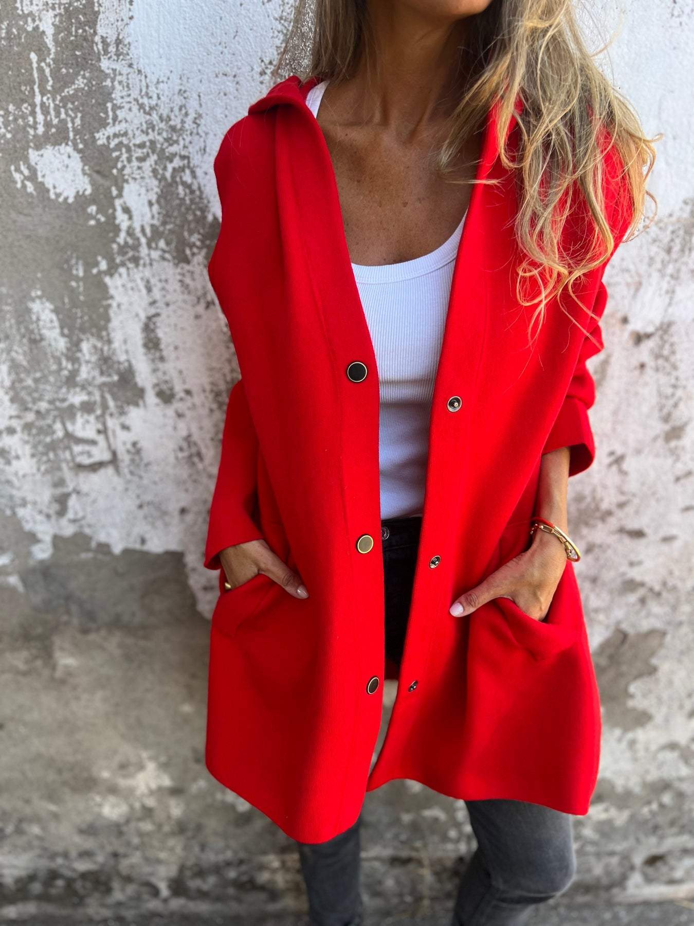Casual Einreiher Jacke mit Kapuze