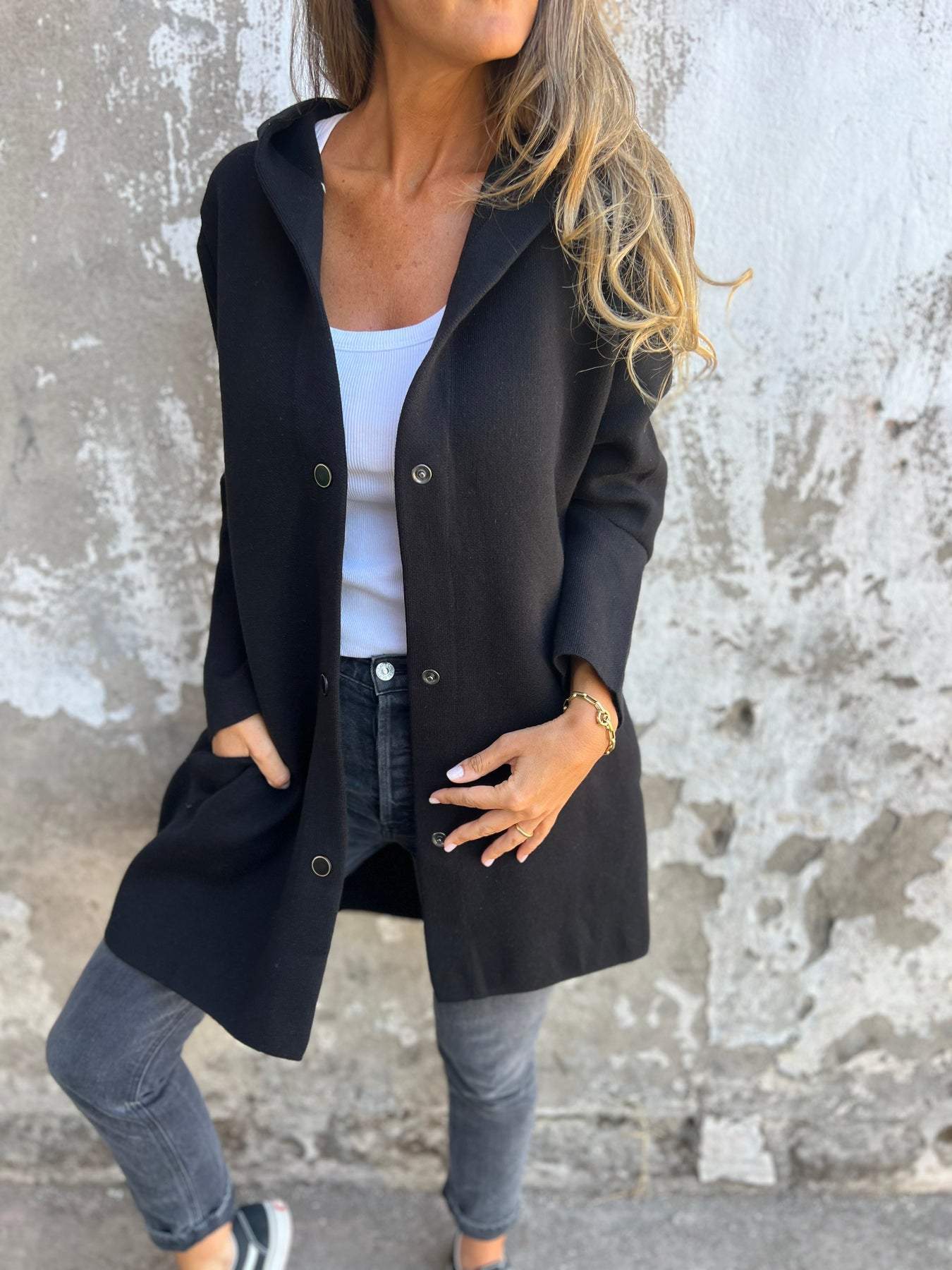Casual Einreiher Jacke mit Kapuze