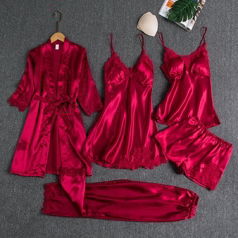 Eis-Seide Deluxe: 5-teiliges Sexy Nachthemd Set