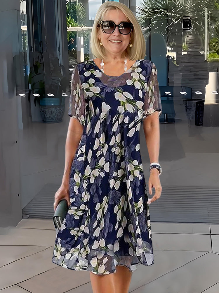 Doppelte Tunika-Kleid mit Blumenmuster