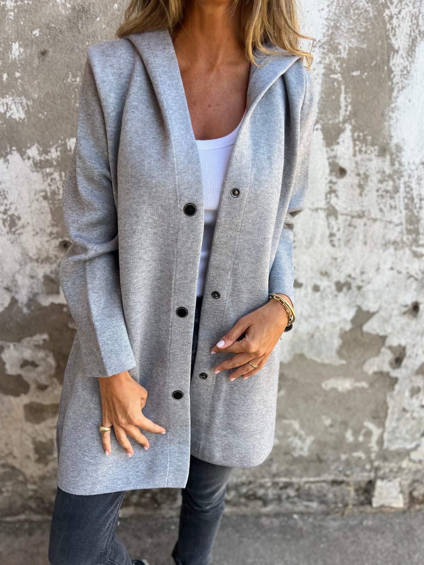 Casual Einreiher Jacke mit Kapuze