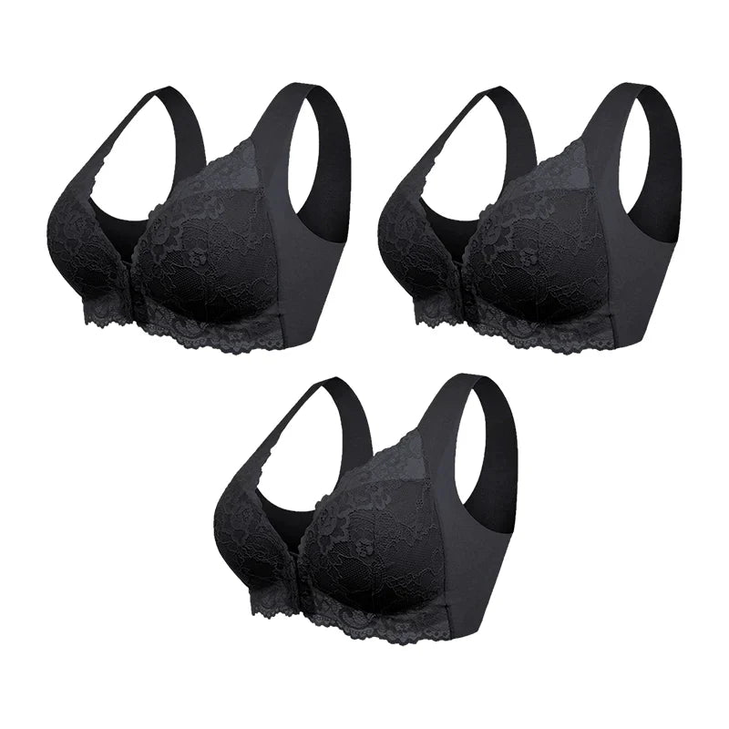(PACKUNG MIT 3) Nahtloser Push-Up-BH mit Frontverschluss