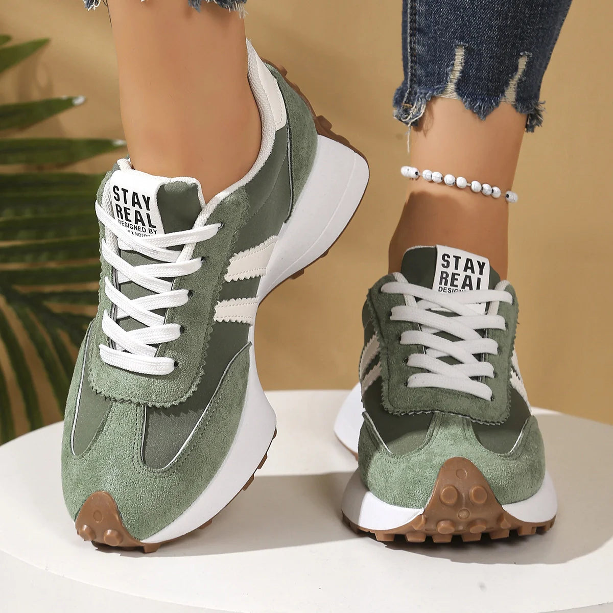 Bleib Echt Retro Plattform Sneakers – Bequeme Wildleder Chunky Sohle Casual Schuhe (Mehrere Farben)