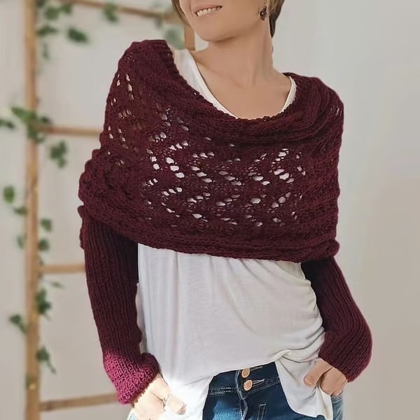 🧶Gestrickter Zopfmuster-Umhang, Bolero für Damen