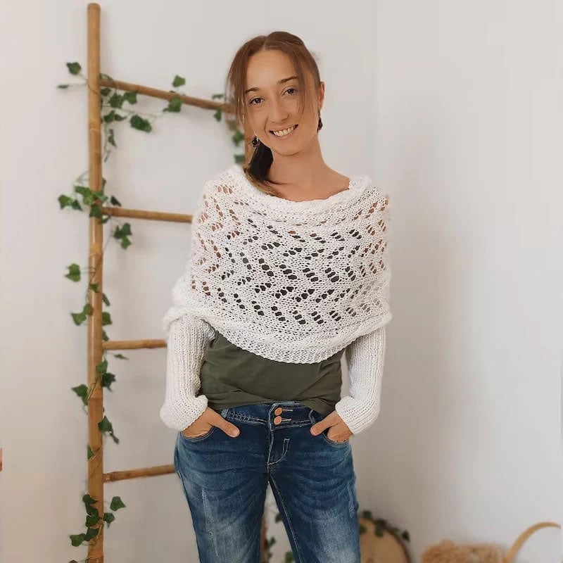 🧶Gestrickter Zopfmuster-Umhang, Bolero für Damen