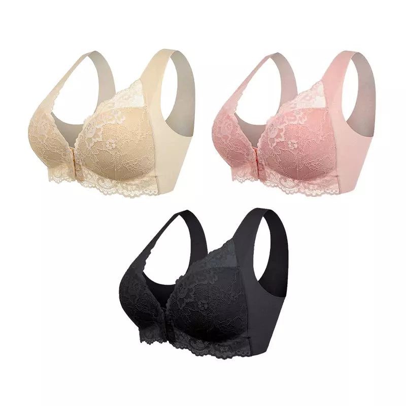 (PACKUNG MIT 3) Nahtloser Push-Up-BH mit Frontverschluss