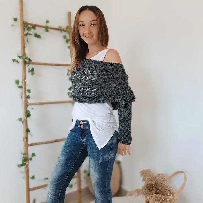 🧶Gestrickter Zopfmuster-Umhang, Bolero für Damen