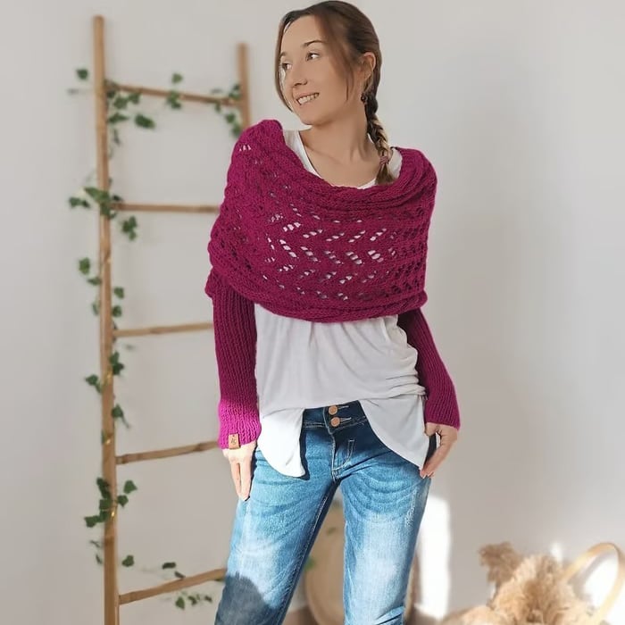 🧶Gestrickter Zopfmuster-Umhang, Bolero für Damen