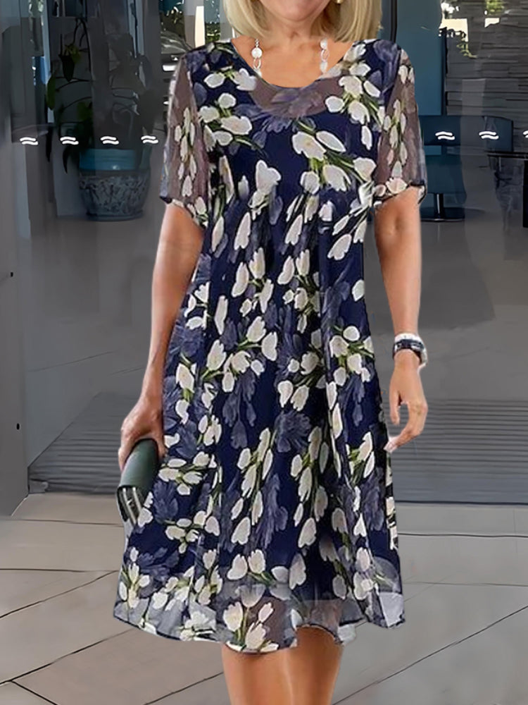 Doppelte Tunika-Kleid mit Blumenmuster