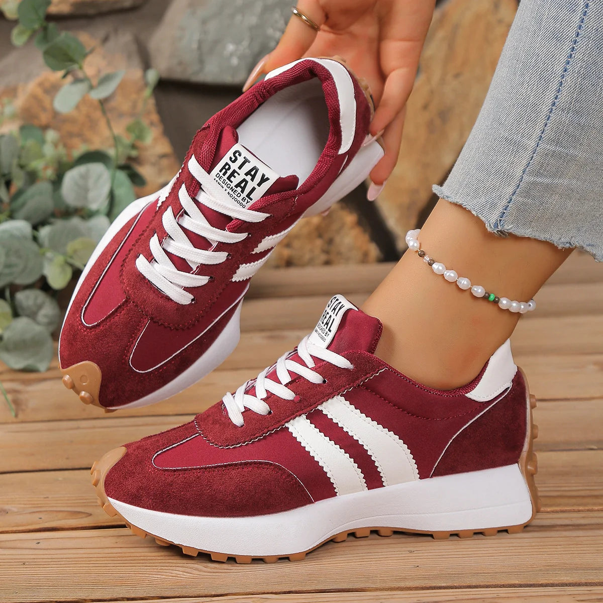 Bleib Echt Retro Plattform Sneakers – Bequeme Wildleder Chunky Sohle Casual Schuhe (Mehrere Farben)