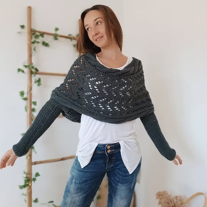 🧶Gestrickter Zopfmuster-Umhang, Bolero für Damen