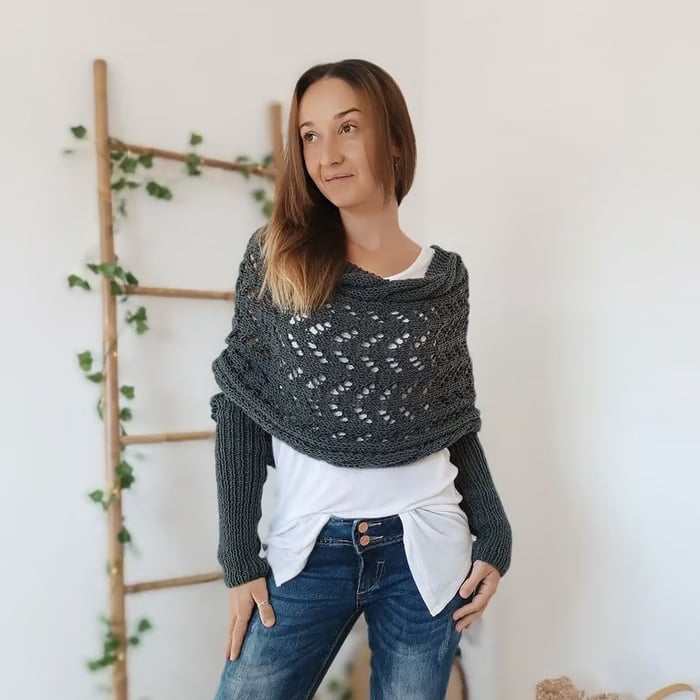 🧶Gestrickter Zopfmuster-Umhang, Bolero für Damen