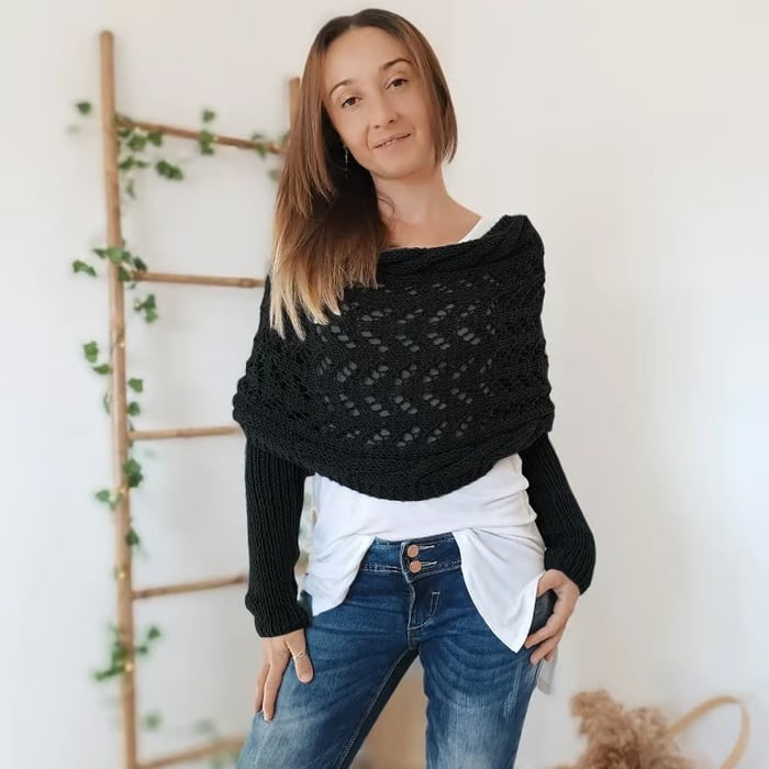 🧶Gestrickter Zopfmuster-Umhang, Bolero für Damen