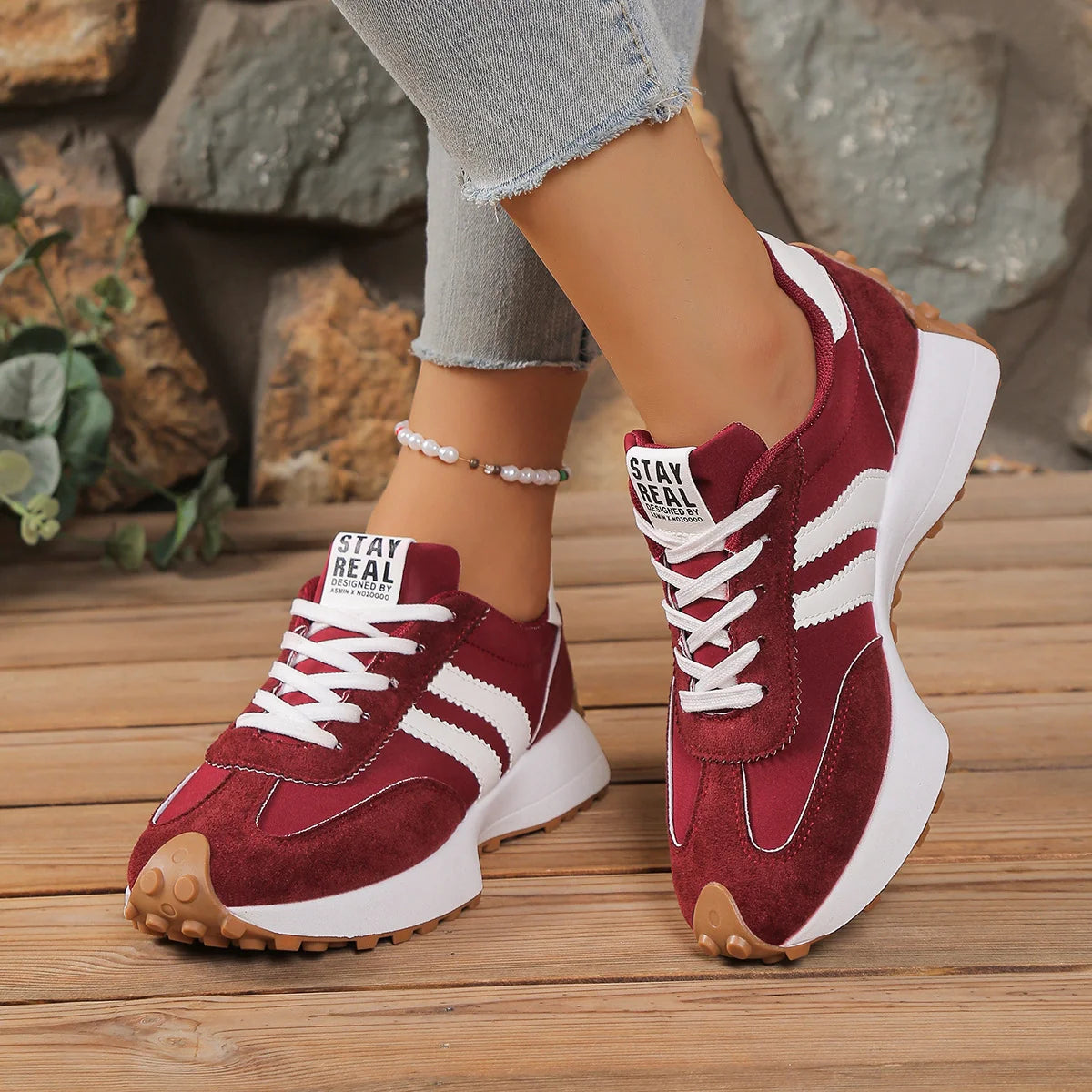Bleib Echt Retro Plattform Sneakers – Bequeme Wildleder Chunky Sohle Casual Schuhe (Mehrere Farben)