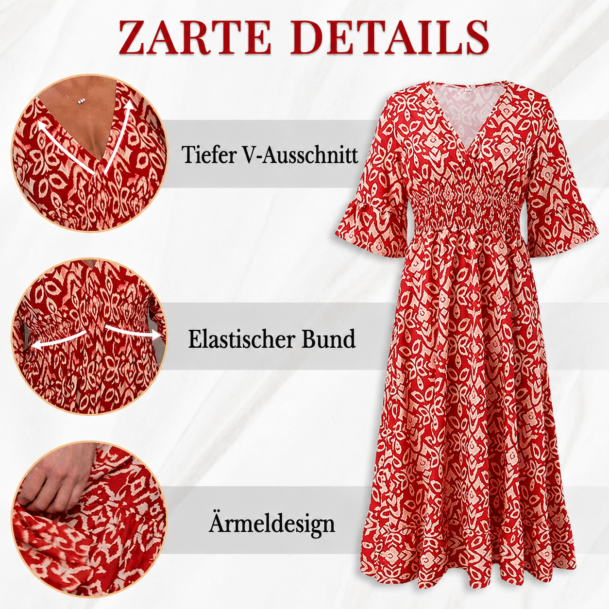 Kleid im Bohemian-Stil mit V-Ausschnitt