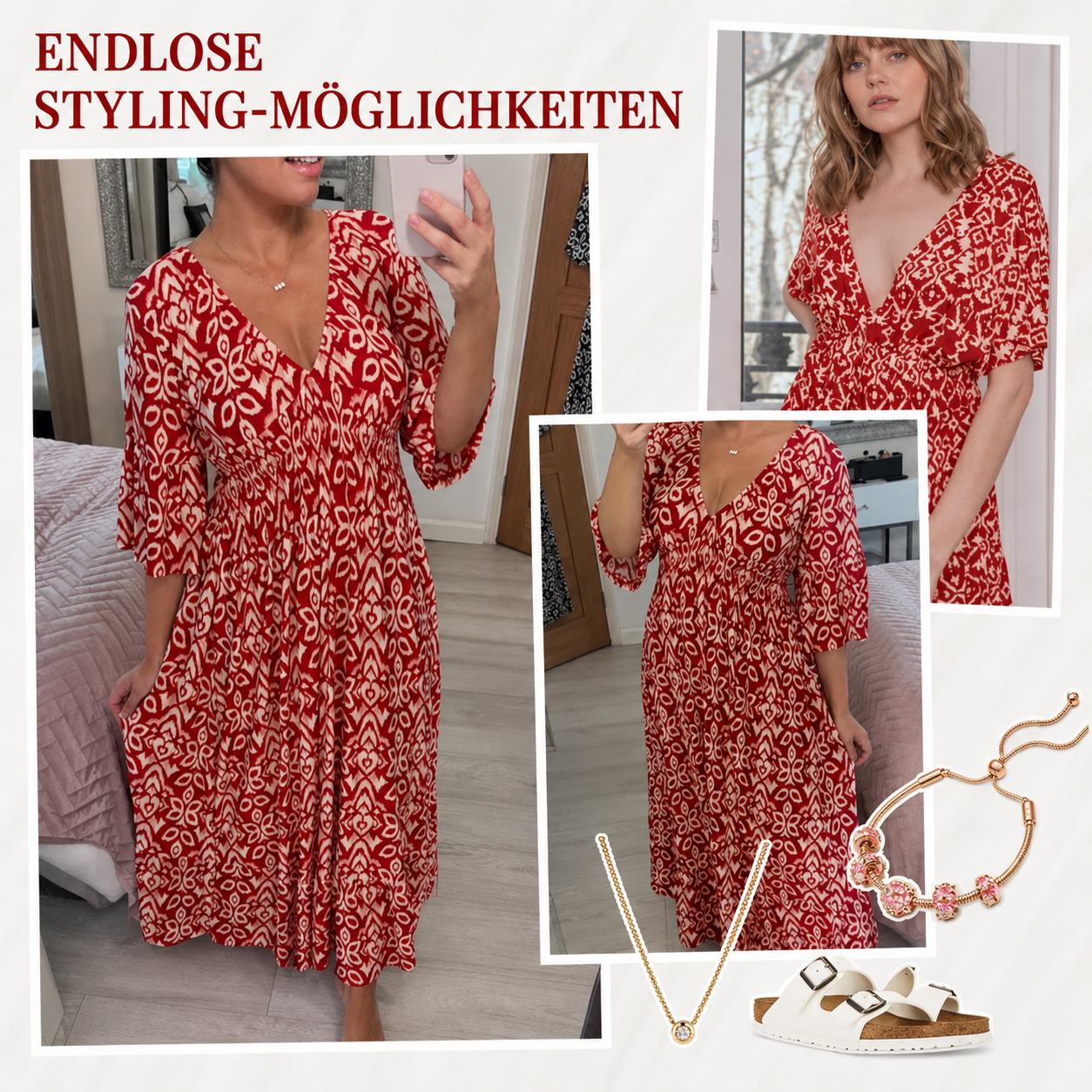 Kleid im Bohemian-Stil mit V-Ausschnitt