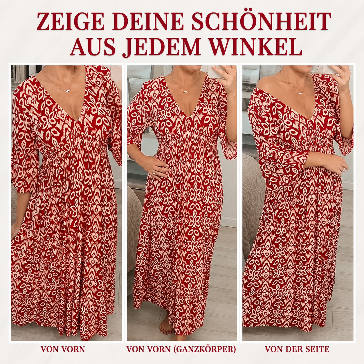 Kleid im Bohemian-Stil mit V-Ausschnitt