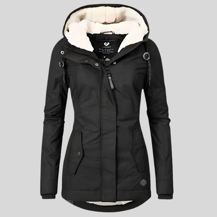 Alienor | Wasserdichte Lange Jacke mit Kapuze und Futter