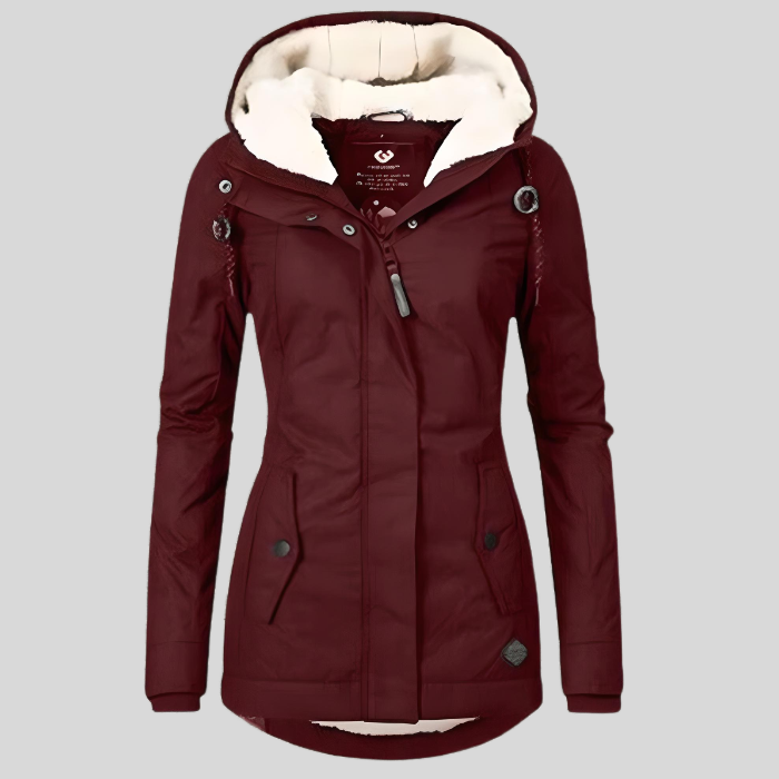 Alienor | Wasserdichte Lange Jacke mit Kapuze und Futter