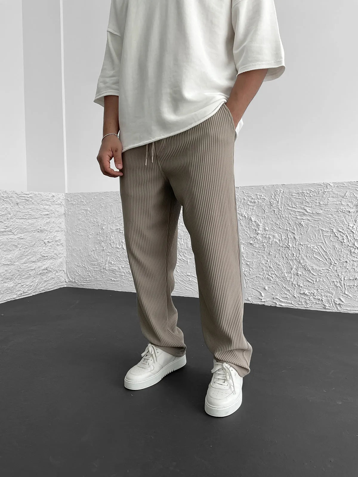 Rippengestrickte Relaxed Fit Hose