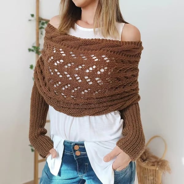 🧶Gestrickter Zopfmuster-Umhang, Bolero für Damen