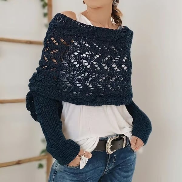 🧶Gestrickter Zopfmuster-Umhang, Bolero für Damen