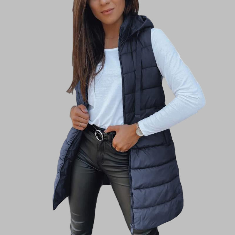 RAIN™ - Lässige ärmellose Kapuzenlange Pufferweste